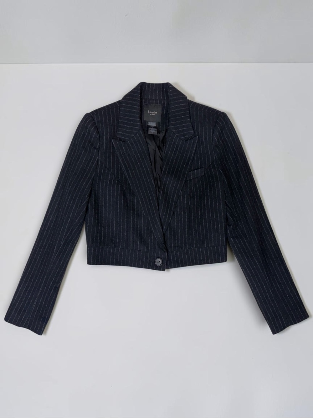 Smythe Pinstripe Cropped Wool Blazer Jacket Navy Blue